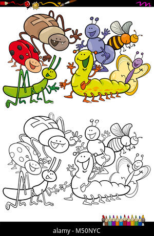 insect characters group coloring book Stock Photo