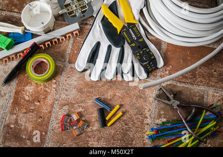 Tools for electricians crimpers and accessories, close-up Stock Photo
