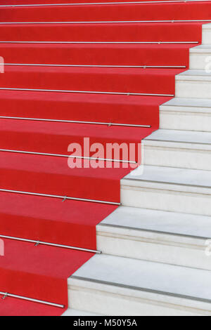 Red carpet on stairs in Cannes Film Festival Stock Photo