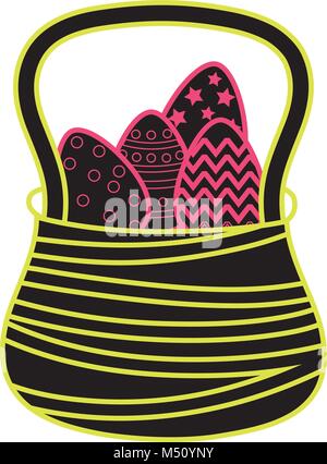 neon flat eggs easter decoration inside hamper design Stock Vector