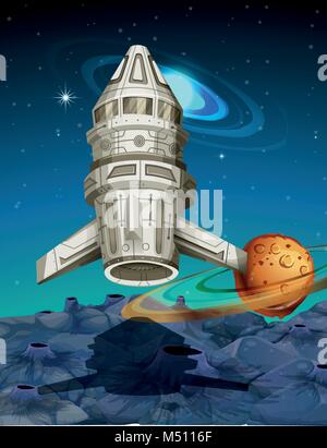 Spaceship flying in the space illustration Stock Vector