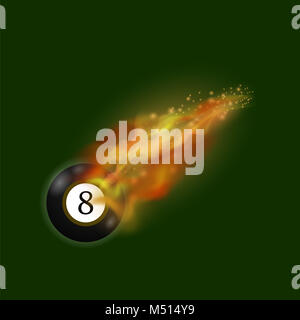 Black Billiard Ball on Fire Flame Stock Photo