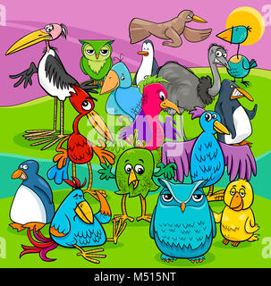 bird characters group cartoon illustration Stock Photo