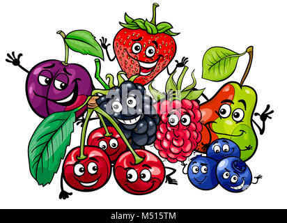 funny fruit characters group cartoon illustration Stock Photo