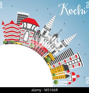 Kochi India City Skyline with Color Buildings, Blue Sky and Copy Space. Vector Illustration. Business Travel and Tourism Concept Stock Vector