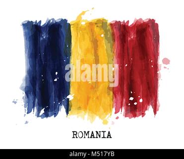 Watercolor painting design flag of Romania . Vector . Stock Vector