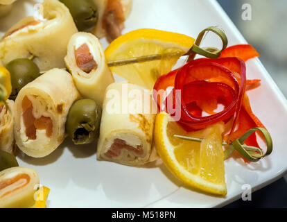 snack, assorted of canapes Stock Photo