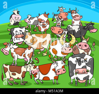 cartoon cows farm animals group Stock Photo