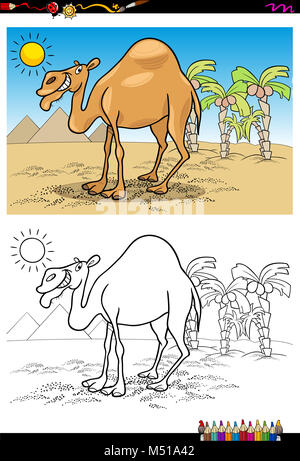 cartoon camel on desert coloring book Stock Photo
