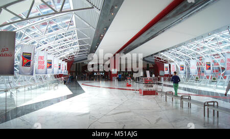 ABU DHABI, UNITED ARAB EMIRATES - APRIL 4th, 2014: Ferrari World Theme Park entrance hall interior Stock Photo