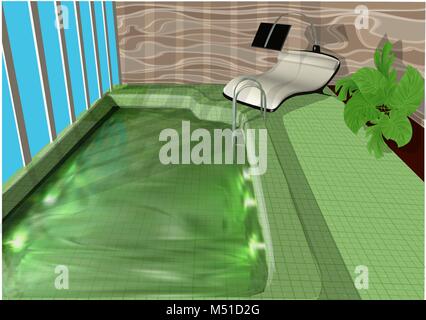 indoor swimming pool with bed and plant Stock Vector