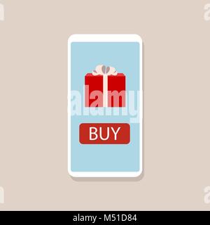 Online gift concept, Smartphone with gift box. Stock Vector