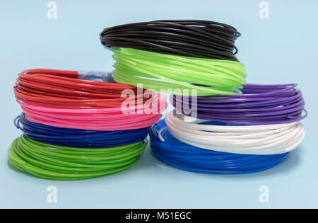 color plastic PLA and ABS filament for printing on a 3D printer Stock Photo