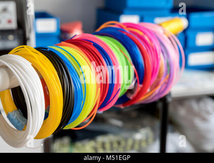 color plastic PLA and ABS filament for printing on a 3D printer Stock Photo