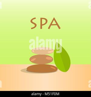 Vector spa stones and green leaves. Vector stones. Spa stones vector illustration Stock Vector