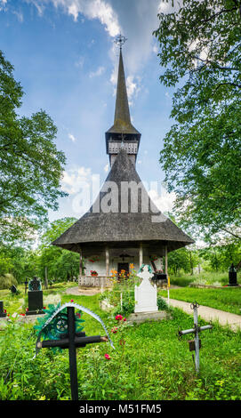 Wooden church in village of Poienile Izei, Maramures Region, Romania Stock Photo