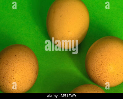 Abstract image of Easter, four incomplete eggs on a green background with soft shadows, concept Stock Photo