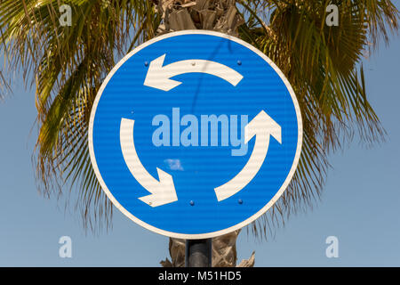 Roundabout Sign, Turn Back, Road ends Stock Photo