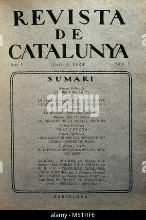 Revista de Catalunya. Monthly journal edited in Barcelona by Antoni Rovira i Virgili (1882-1949). It was founded during the dictatorhip of Primo de Rivera. Cover of issue nr. 1, July 1924. Catalonia, Spain. Stock Photo