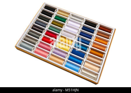 Sewing threads multicolored background isolated on white Stock Photo
