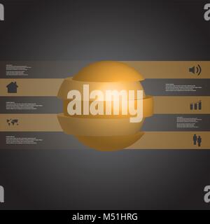3D illustration infographic template with motif of sliced ball to five orange parts which are stacked with shifted elements. Simple sign and text is i Stock Vector