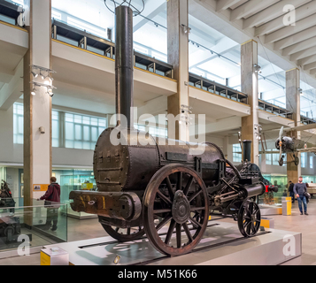 Stephenson's Rocket, the first modern steam locomotive built by Robert Stephenson in 1829, now in the Science Museum, London Stock Photo