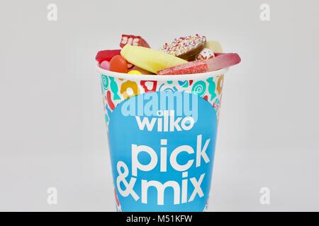 A cup of pick & mix from the high-street chain Wilko Stock Photo