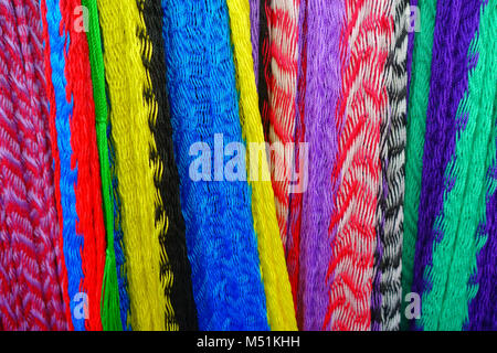 Beautiful and colorful Mexican fabrics for sale at market, Latin America, fabric background Stock Photo