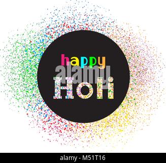 Happy holi colors template on white background. Festival bowl of paints color confetti tinsel sequin design. Circles round art backdrop Stock Vector