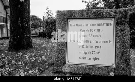 Memory of a Nazi war crime: a tour at Dortan, Martyred Village, Jura, France Stock Photo