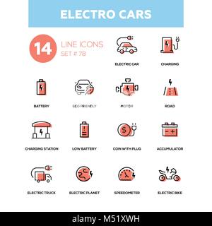 Electro cars - line design icons set Stock Vector