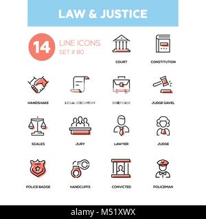 Law and justice - line design icons set Stock Vector