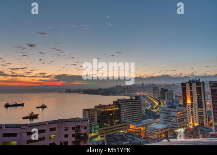 The bay of Valparaiso in Chile before sunrise Stock Photo