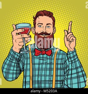 hipster with a glass of red wine Stock Vector