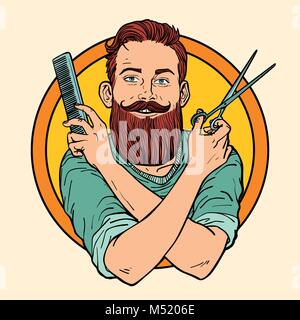 hipster Barber, scissors comb, barbershop Stock Vector