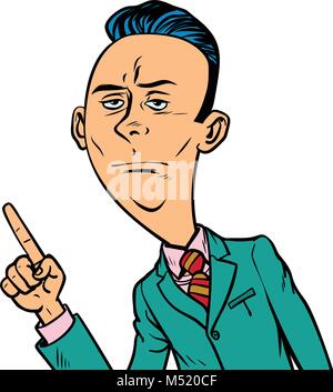 calm neutral businessman points finger gesture Stock Vector