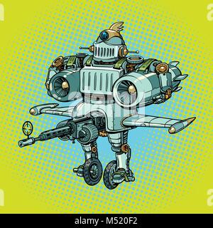 ridiculous funny battle military robot in retro style Stock Vector