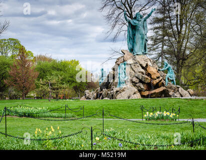 King Memorial Fountain is a fountain erected in 1893 with a monumental bronze statue of Moses smiting the rock for water on Mount Horeb. Stock Photo