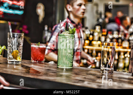 Various cocktails on the bar Stock Photo
