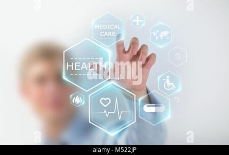 Medicine doctor hand working with modern medical icons Stock Photo