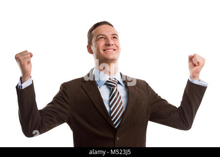 Man Throwing Fist in the Air in Celebration at Sunset After Climbing ...