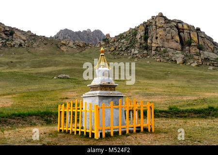 Stupa in the steppe,Gorkhi-Terelj National Park,Mongolia Stock Photo