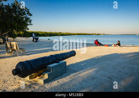 Antique cannon from Spanish shipwreck at John Pennekamp Coral Reef State Park, the first underwater park in the United States, in Key Largo, FL. Stock Photo