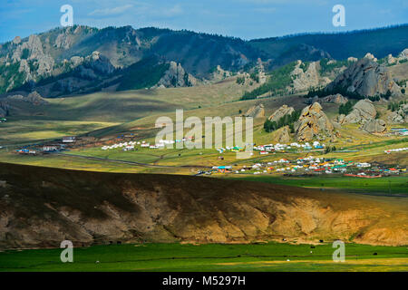 BeniBana Tourist Resort and Bolor Camp Resort in Terelj-Valley,Gorkhi-Terelj National Park,Mongolia Stock Photo