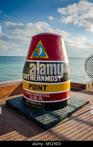 The Southernmost Point Buoy is an anchored concrete buoy in Key West, Florida marking the southernmost point in the continental United States. Stock Photo