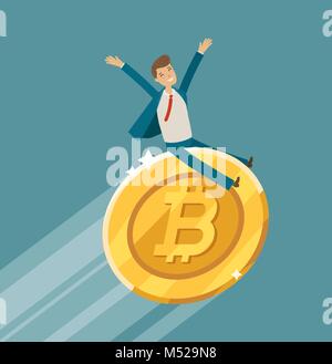 Bitcoin crypto currency growth chart. Business, upward trend concept. Cartoon vector illustration Stock Vector
