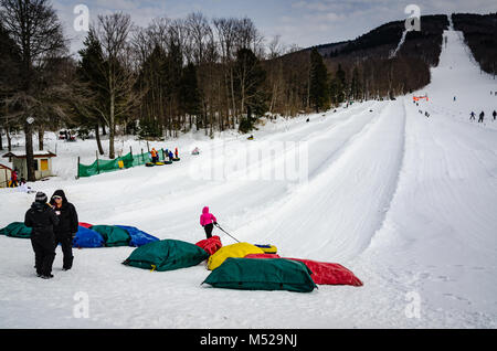 Tubing Hill at Magic Mountain, a ski resort located on Glebe Mountain in Londonderry, Vermont. Stock Photo