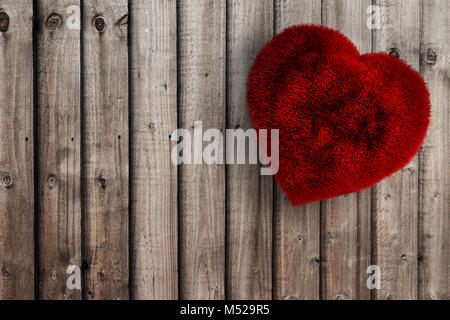 Valentine's Day Mother's Day Fluffy Red Heart Wood planks Background Stock Photo