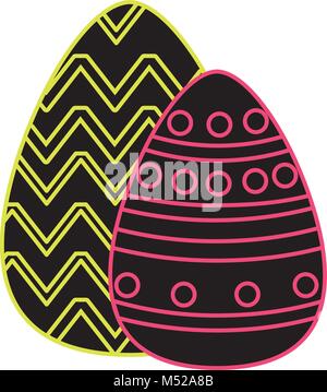 neon flat eggs easter with figures points to holiday celebration Stock Vector