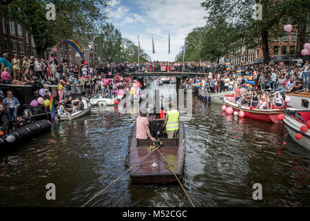 Amsterdam Pride Parade 2017 hosted in the canals of the Dutch capital city. Stock Photo